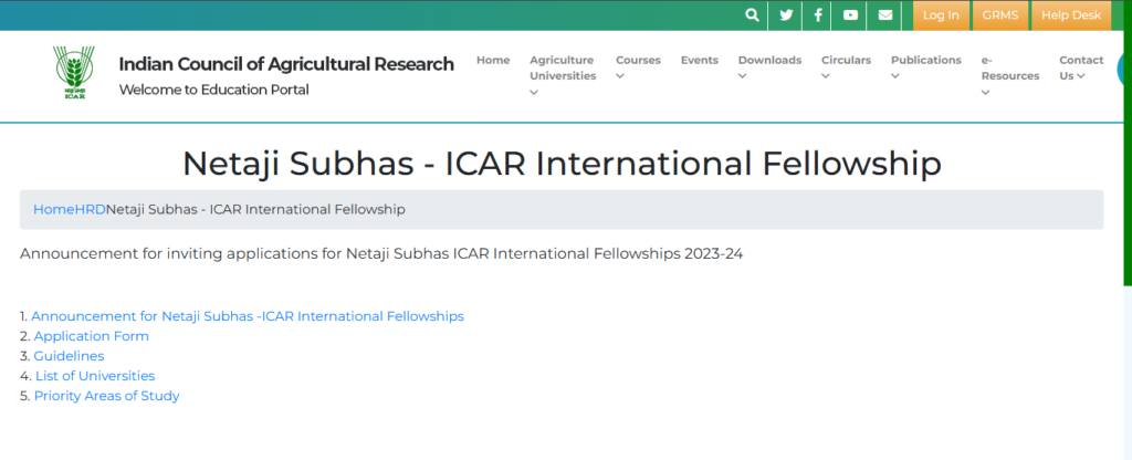 Netaji Subhas ICAR International Fellowship